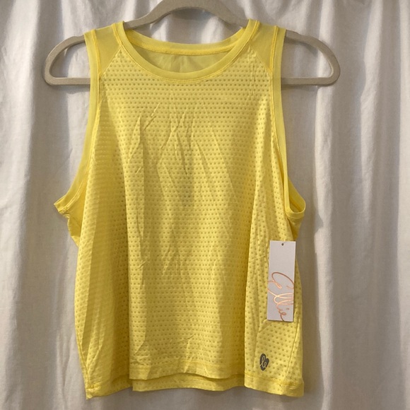 NWT Ellie “Celandine”  workout tank top, yellow mesh, women’s size medium - Picture 2 of 11